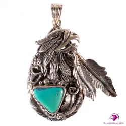 Pendentif en argent aigle amérindien avec turquoise