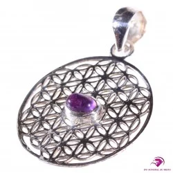 Pendentif fleur de vie en Améthyste et argent