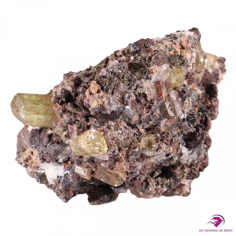 Cristaux d'Apatite jaune sur matrice de Magnétite et Quartz