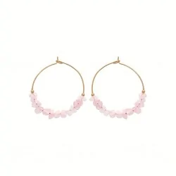 Créoles 30mm en Quartz rose - Plaqué Or 750 - Rosée Baroque