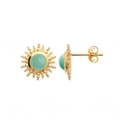 Boucles d'oreilles puces en Aventurine verte - Plaqué Or 750 - Solara Verde